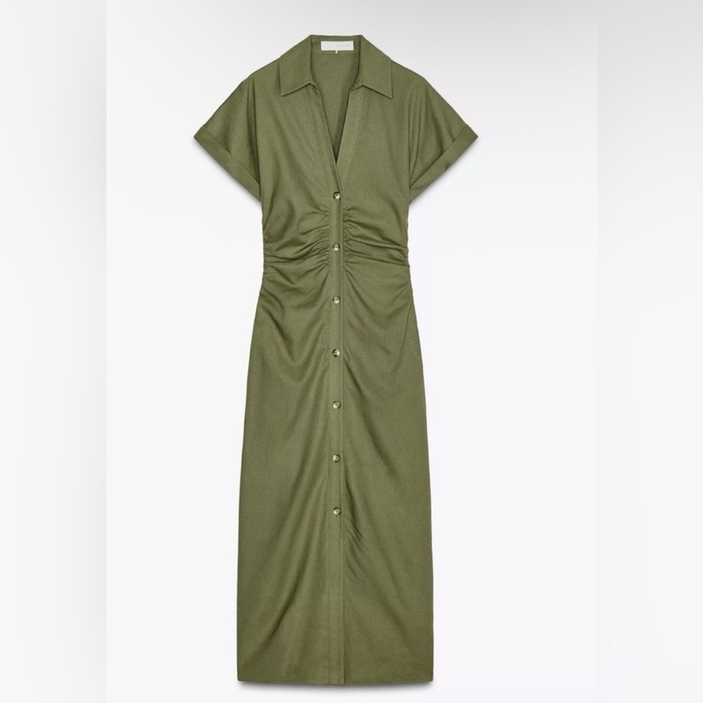 Zara Green Button-Down Midi Dress